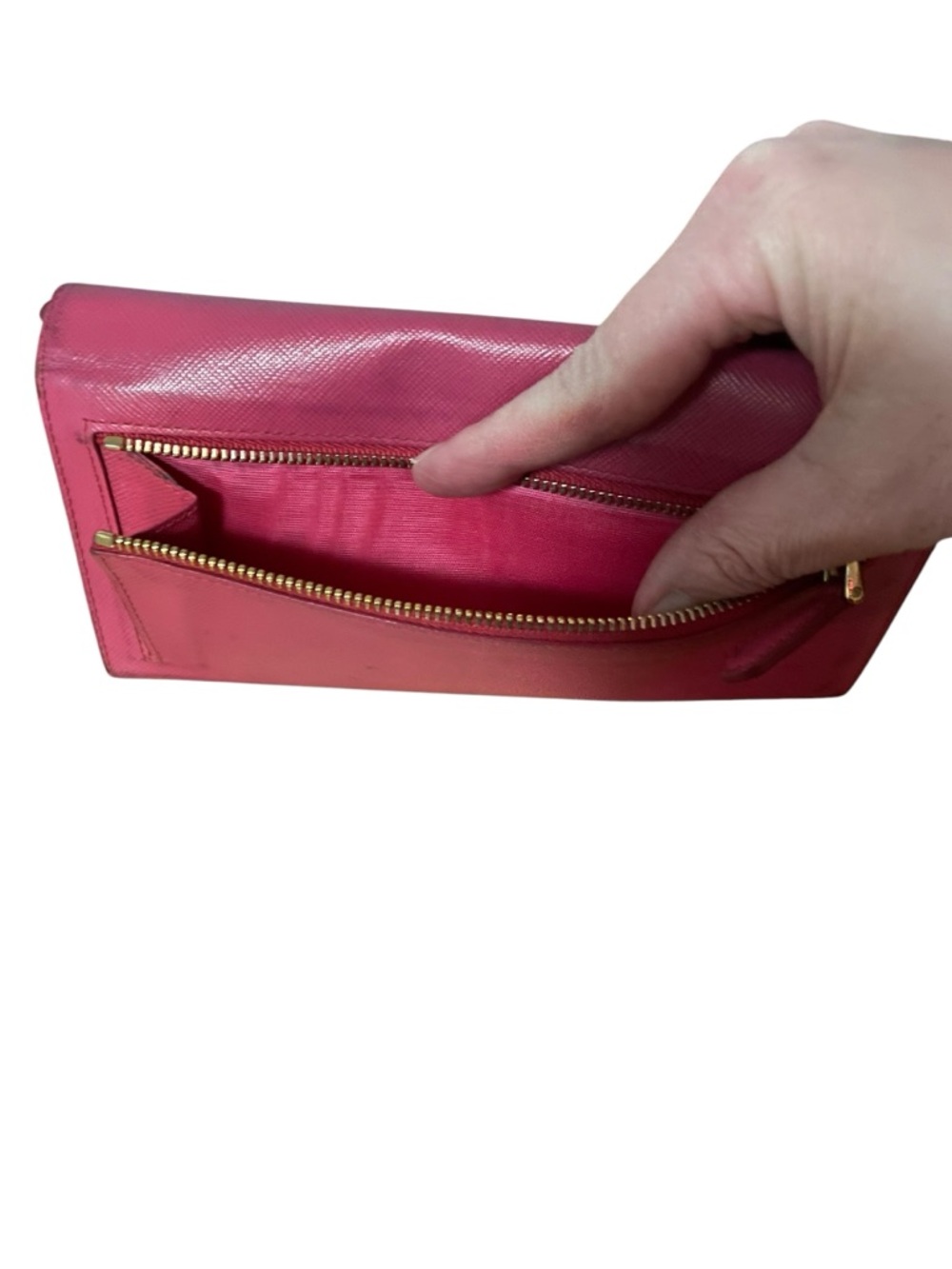 PRADA Pink Saffiano Leather Metal Flap Continental Wallet - Picture 9 of 11